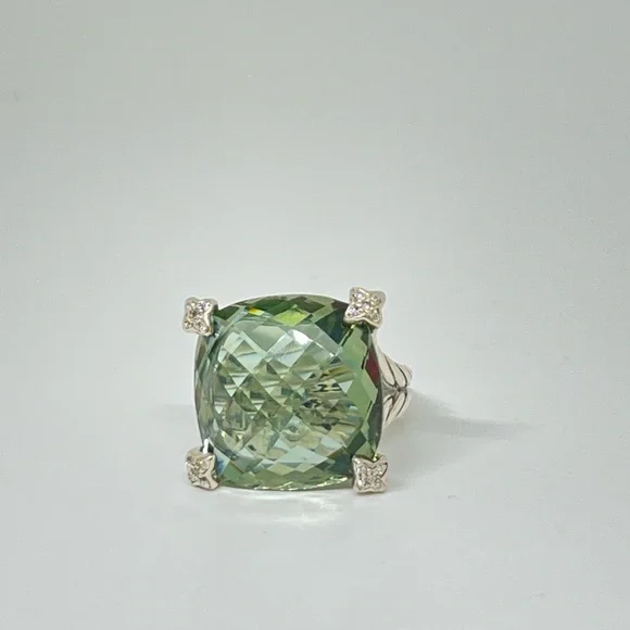 David Yurman Cushion On Point ring in silver, diamonds and prasiolite - Picture 2 of 13